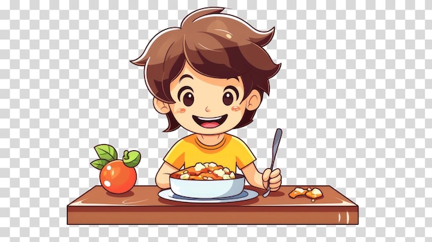 PSD niño desayunando aislado en la ilustración de vector de fondo transparente