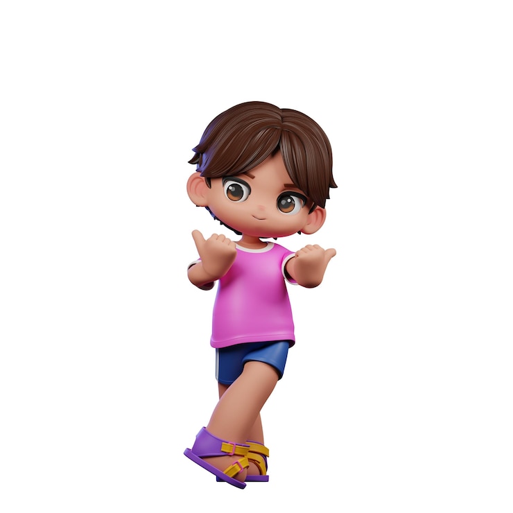 PSD niño de dibujos animados en 3d con camisa rosa apuntando al lado