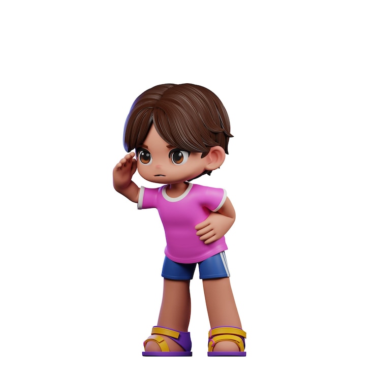 PSD niño de dibujos animados en 3d con camisa rosada en pose