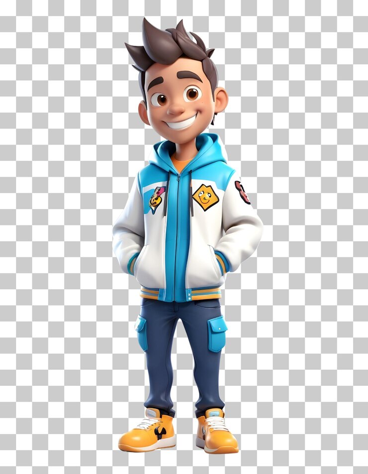PSD un niño de dibujos animados sonriente con un traje elegante