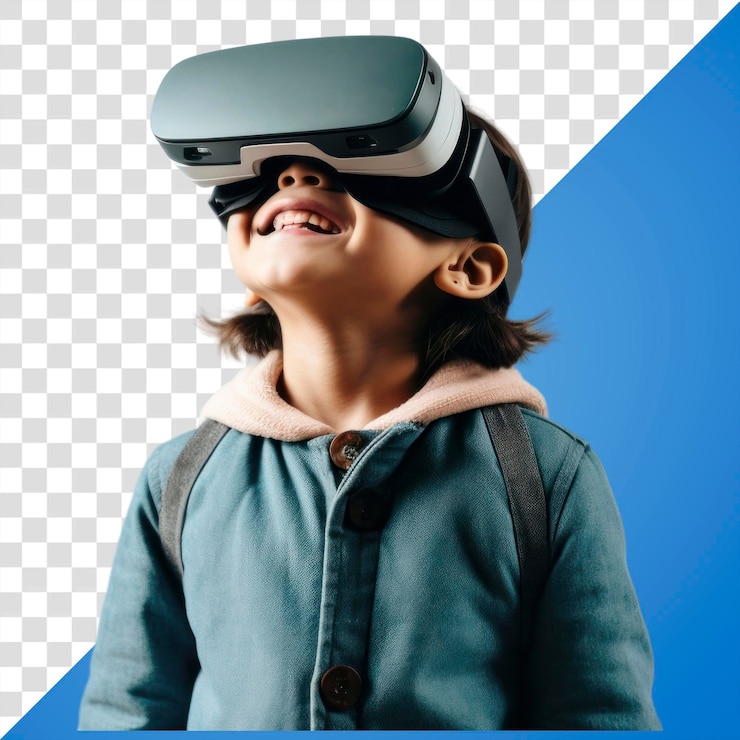 PSD niño disfrutando de auriculares de realidad virtual