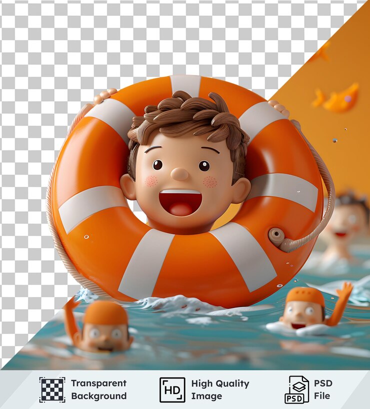 PSD niño con diversión acuática en fondo transparente