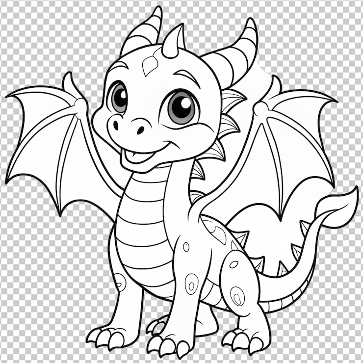 PSD niño dragón página de colorear libro línea de arte png