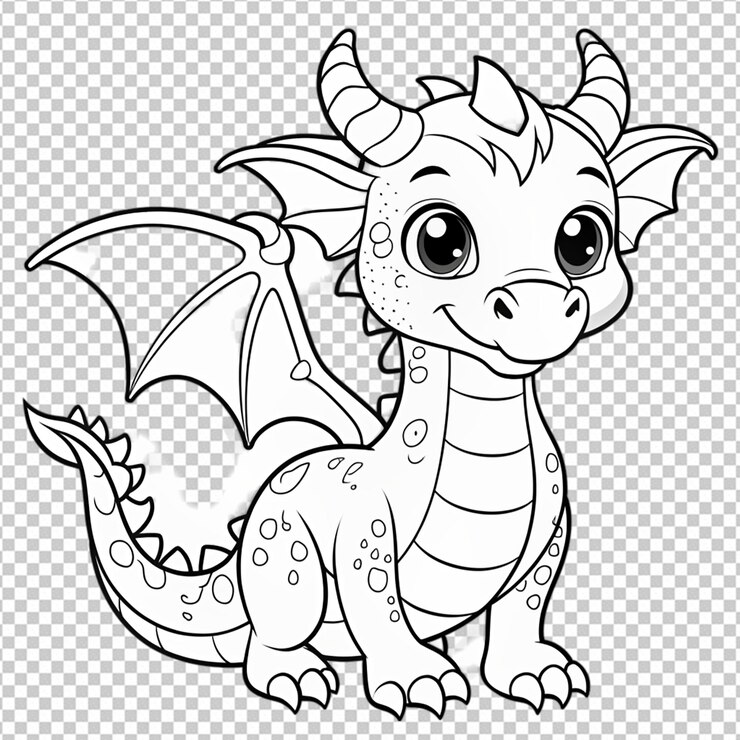 PSD niño dragón página de colorear libro línea de arte png