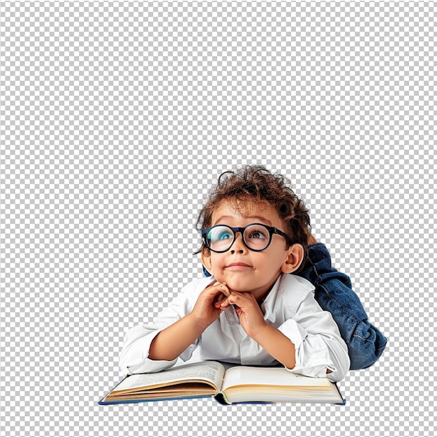 Niño estudiante aprendiendo y leyendo libro