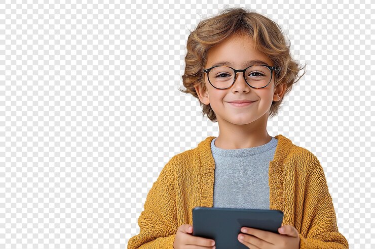 Niño feliz con una tableta