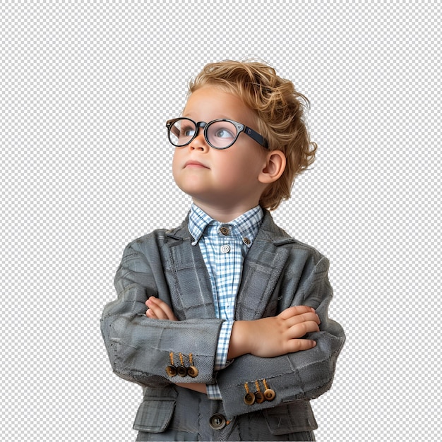 PSD un niño con gafas y una camisa que dice que lleva gafas