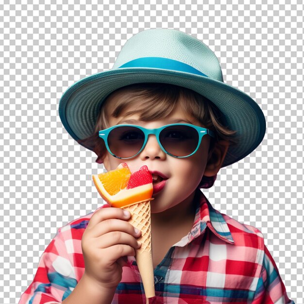 PSD niño con gafas de sol de playa de helado