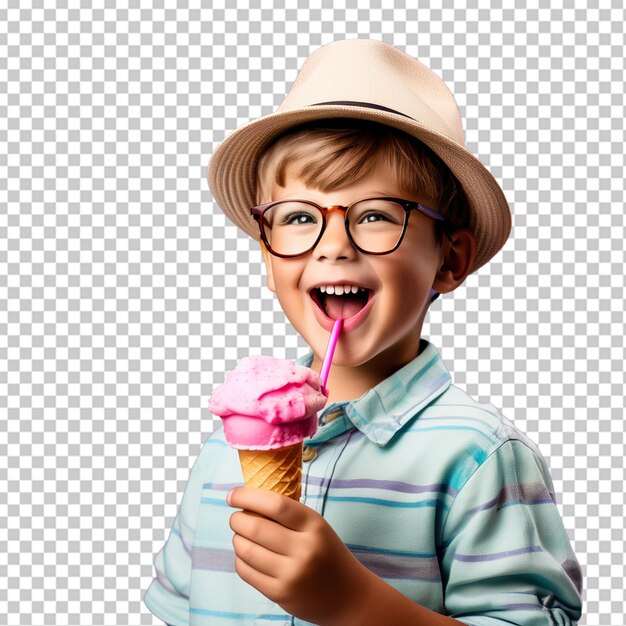 PSD niño con gafas de sol de playa de helado