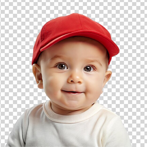 PSD niño con gorra roja aislado sobre un fondo transparente