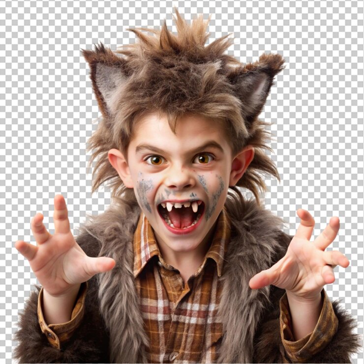 PSD niño hombre lobo en halloween