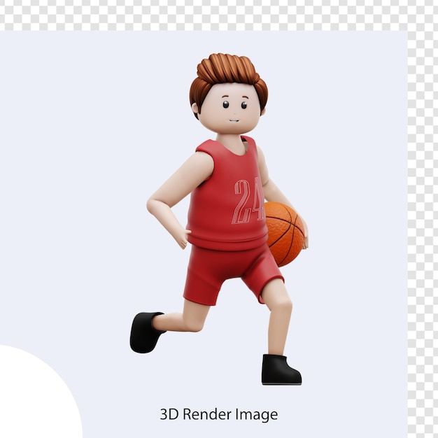 Niño de ilustración 3d jugando baloncesto
