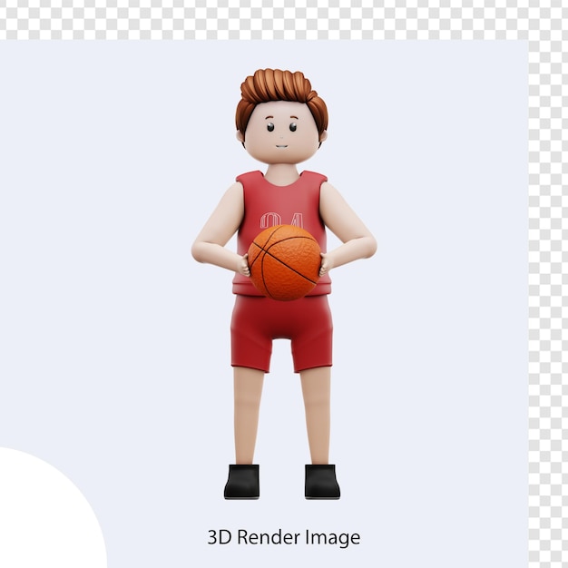 PSD niño de ilustración 3d jugando baloncesto