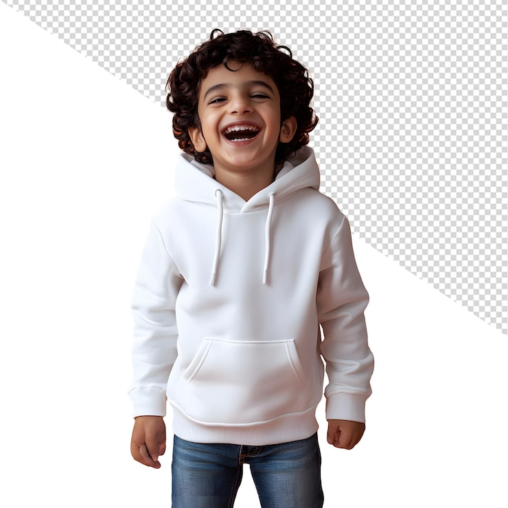 PSD un niño joven con una capucha blanca con una hoodie blanca