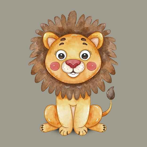 niño león de safari en pintura en acuarela