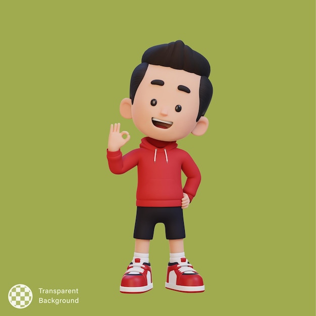 Niño lindo en 3D, da una señal de OK.