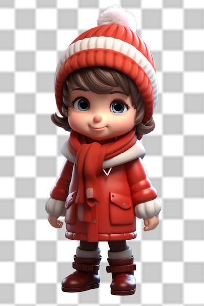 Un niño lindo en 3D con una hermosa chaqueta de invierno.