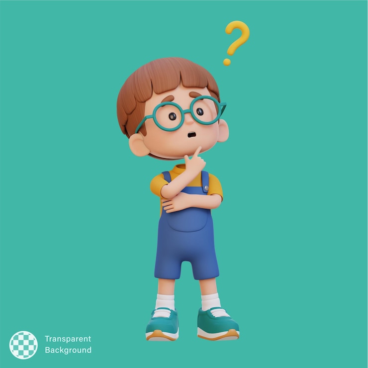 PSD niño lindo en 3d pensando sin idea