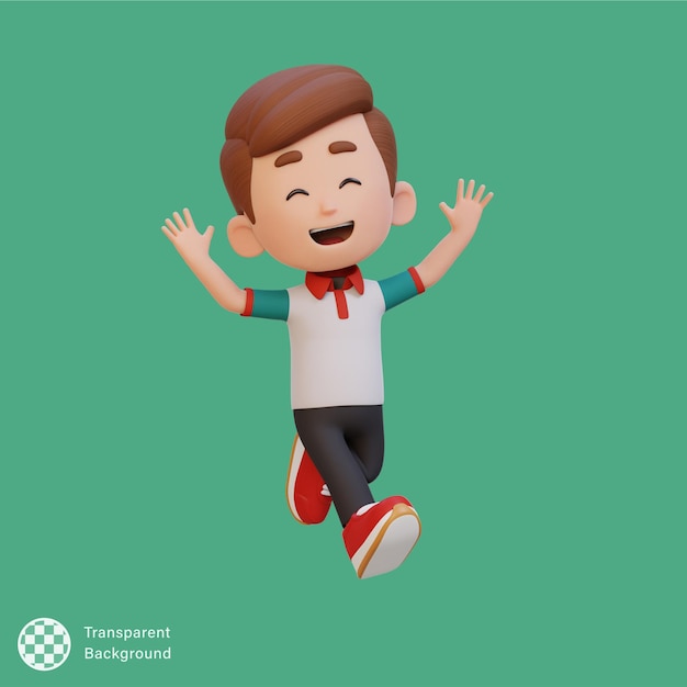 Niño lindo en 3D en postura de salto