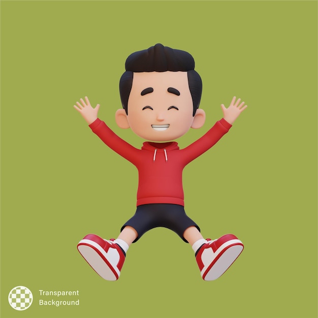 Niño lindo en 3D en postura de salto