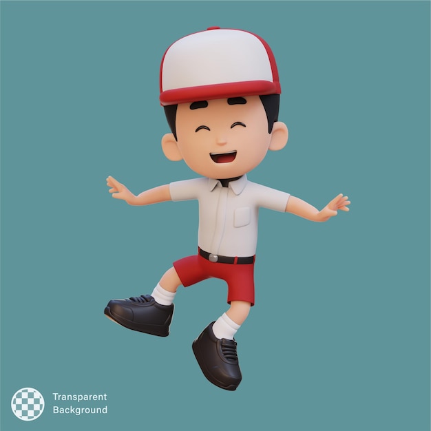 Niño lindo en 3D en postura de salto
