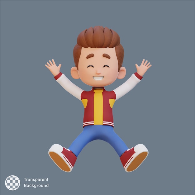 Niño lindo en 3D en postura de salto