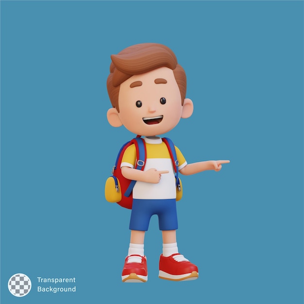 Niño lindo en 3D señalando con la mano hacia el lado