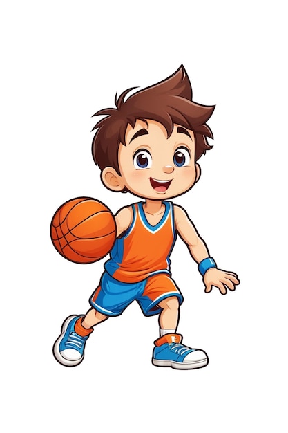 PSD un niño lindo jugando al baloncesto.