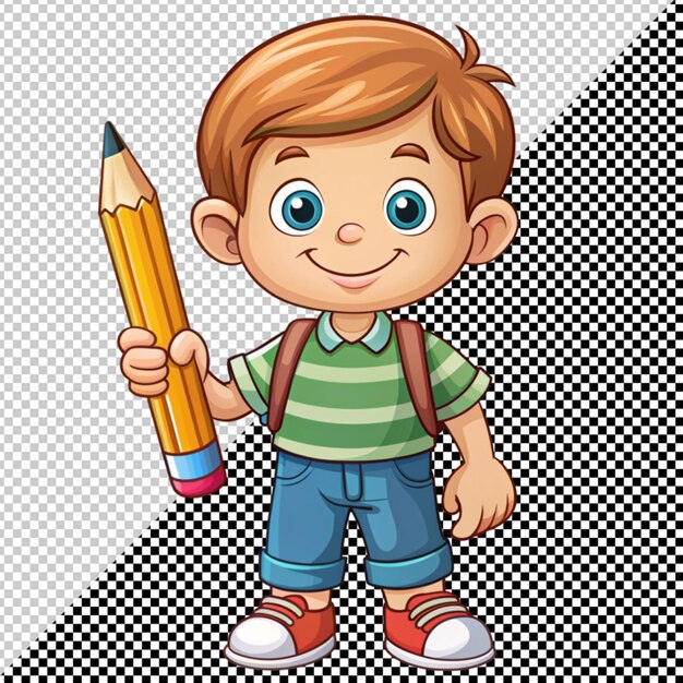 PSD un niño lindo sosteniendo un lápiz vectorial en un fondo transparente