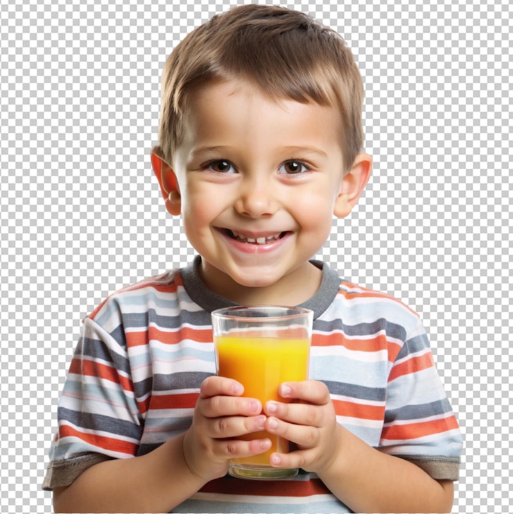 PSD un niño lindo con un vaso de jugo