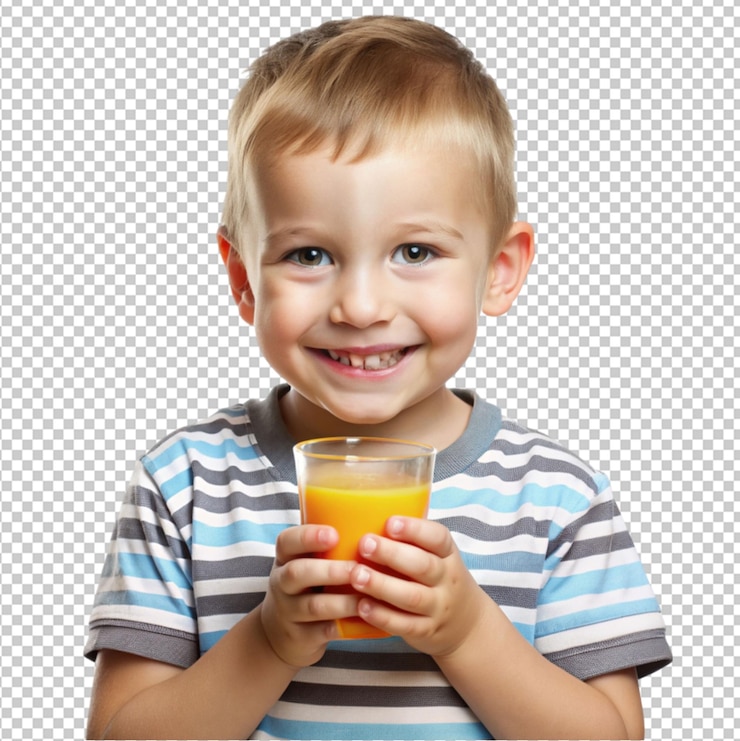 PSD un niño lindo con un vaso de jugo