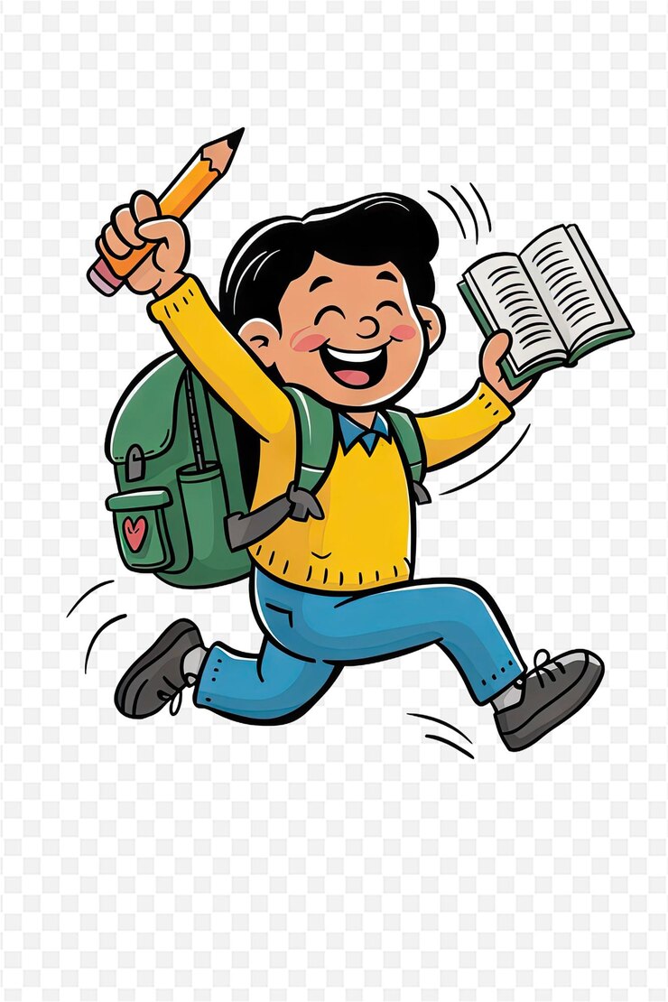PSD un niño con una mochila y un libro con un libro en la mano