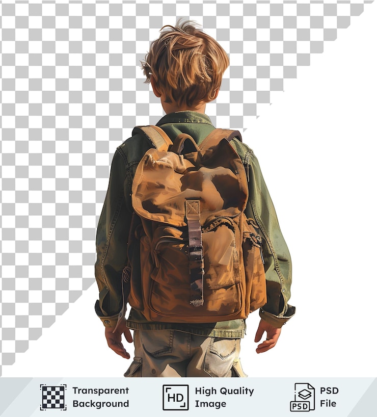 PSD niño con mochila que se aleja imagen png transparente o maqueta psd para diseños de viajes