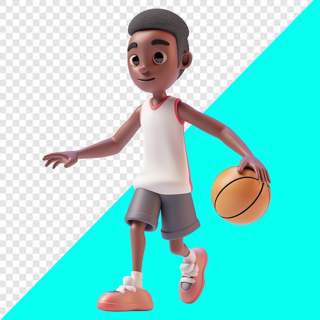 Niño negro lindo jugando al baloncesto diseño 3d adecuado para deportes y pasatiempos