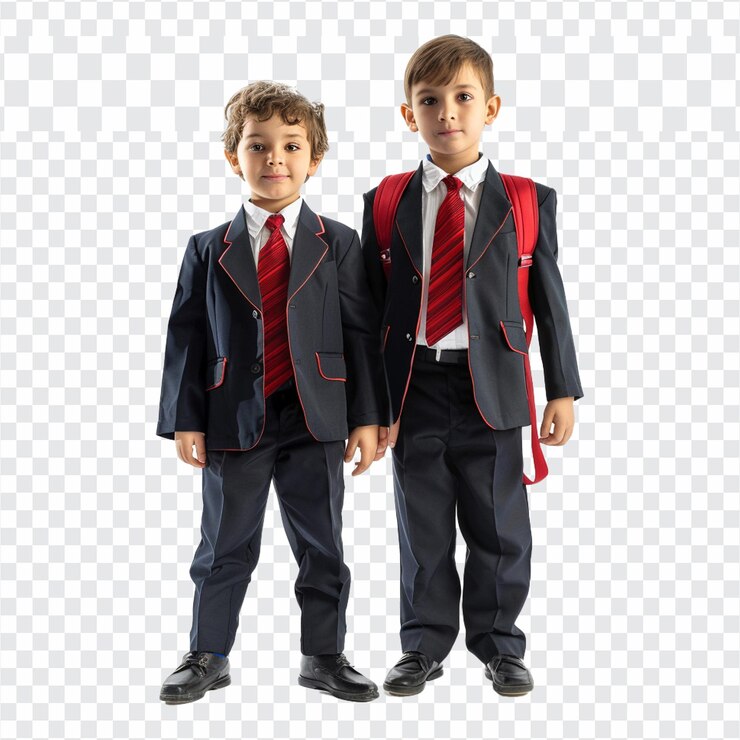 PSD niño y niña en uniforme de escuela de vuelta a la escuela