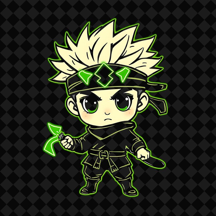 PSD el niño ninja de neón de chibi