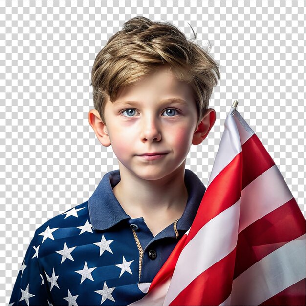 PSD un niño patriótico de bandera estadounidense con tema de americano en un fondo transparente