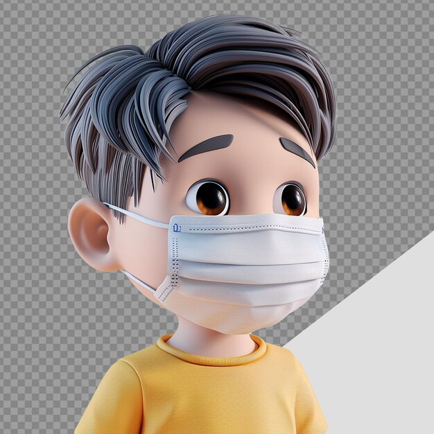 PSD niño pequeño 3d usa máscara facial png aislado en fondo transparente