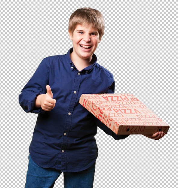 Niño pequeño con cajas de pizza