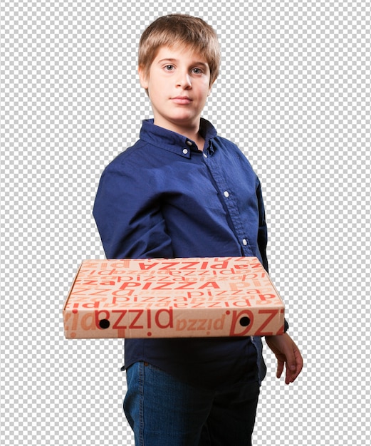 PSD niño pequeño con cajas de pizza