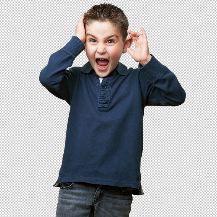 PSD niño pequeño escuchando fuerte
