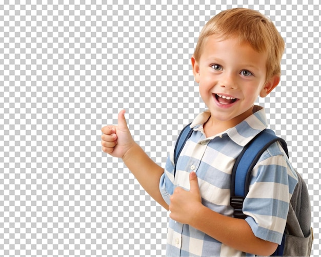 Niño pequeño con la mano levantada señalando aislado