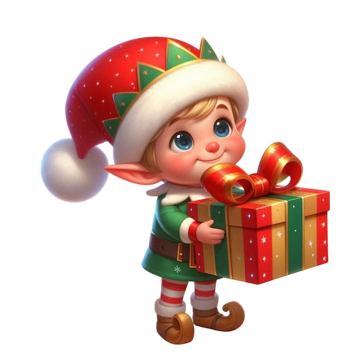 PSD un niño pequeño sosteniendo un regalo con un sombrero de santa en él