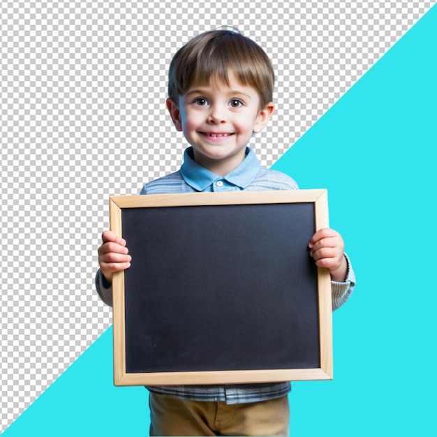niño con la pizarra estudiando y aprendiendo en un fondo transparente