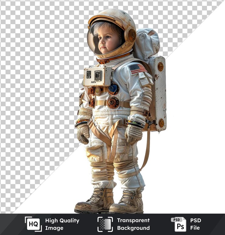 PSD niño premium en un disfraz de astronauta aislado en un fondo transparente