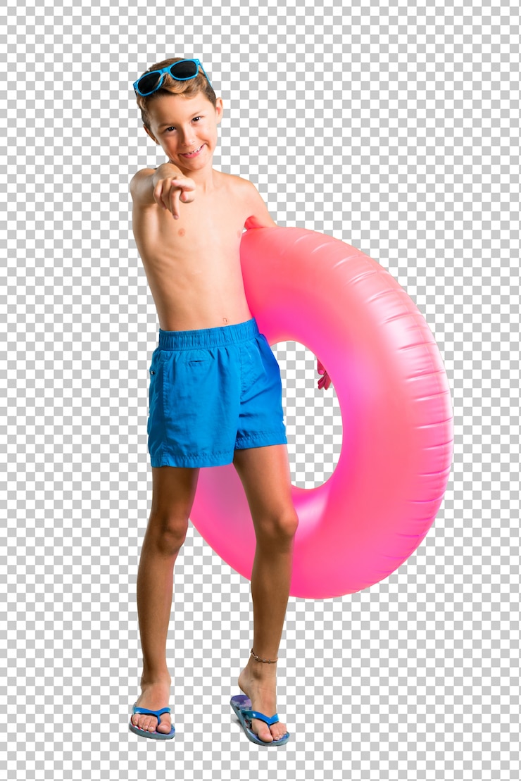 PSD niño en los puntos de vacaciones de verano dedo en ti