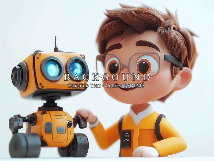 PSD niño y robot mejores amigos