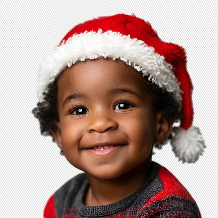 un niño con un sombrero de Santa que dice felices fiestas
