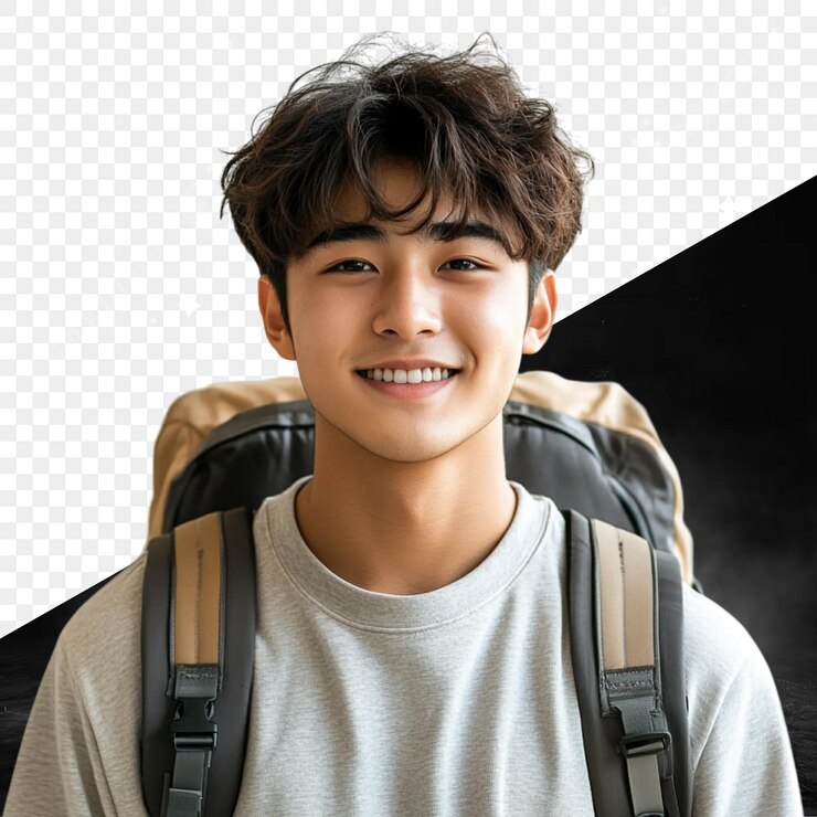 PSD un niño sonriendo y sonriendo frente a un fondo negro