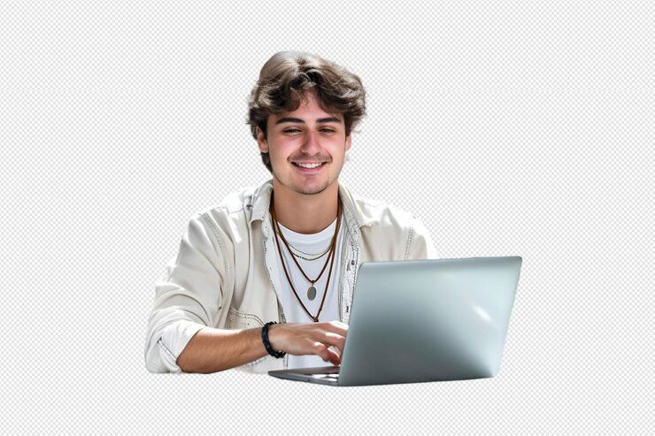 PSD niño trabajando con una computadora portátil